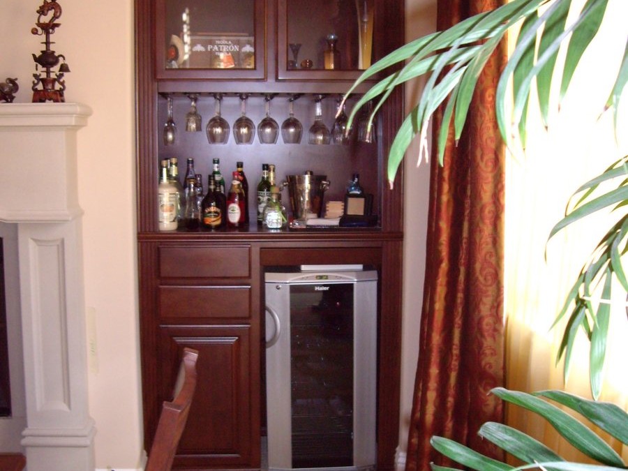 Wine glass storage in custom cabinets