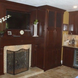 Fireplace over TV with build in wall unit