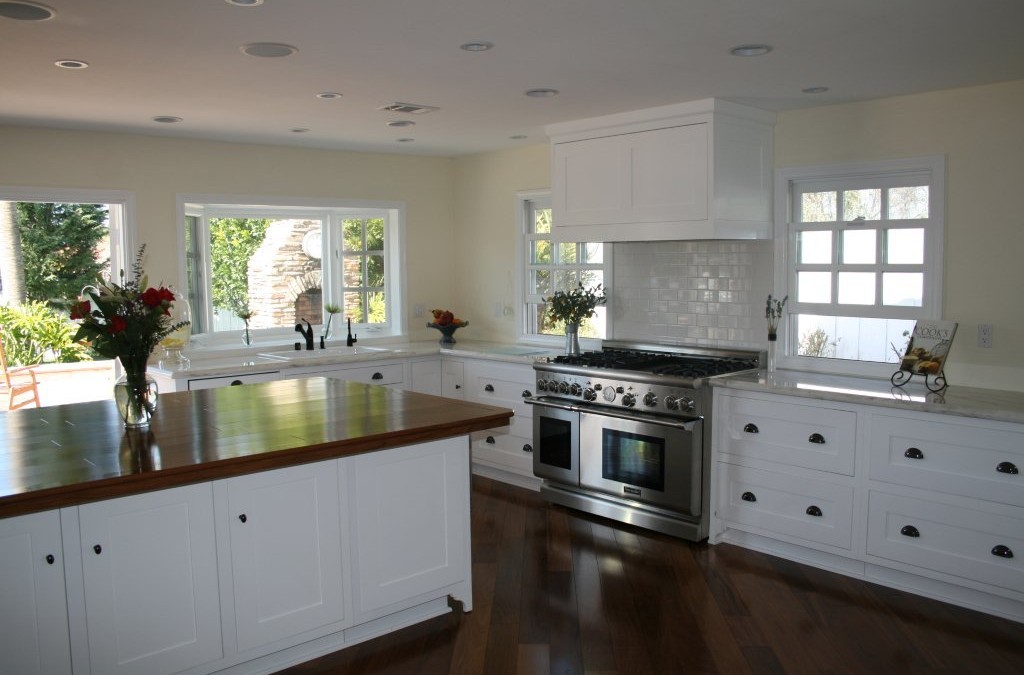 White kitchen cabinets with shaker doors